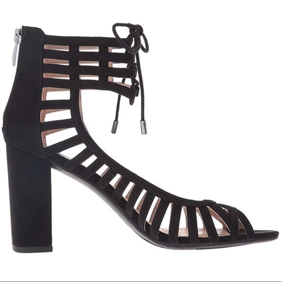 Black Gladiator Caged Lace Up Peep Toe Sandal - Picture 3 of 3